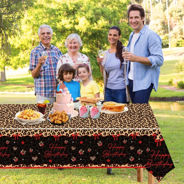 Alt view image 5 of 7 - 4 Pcs Cheetah Cherry Birthday Plastic Tablecloths, 54x108 Inch | Red Black Leopard Print, Rectangle Table Cover, Waterproof Disposable, for Bridal Shower Bachelorette Birthday Party Supplies