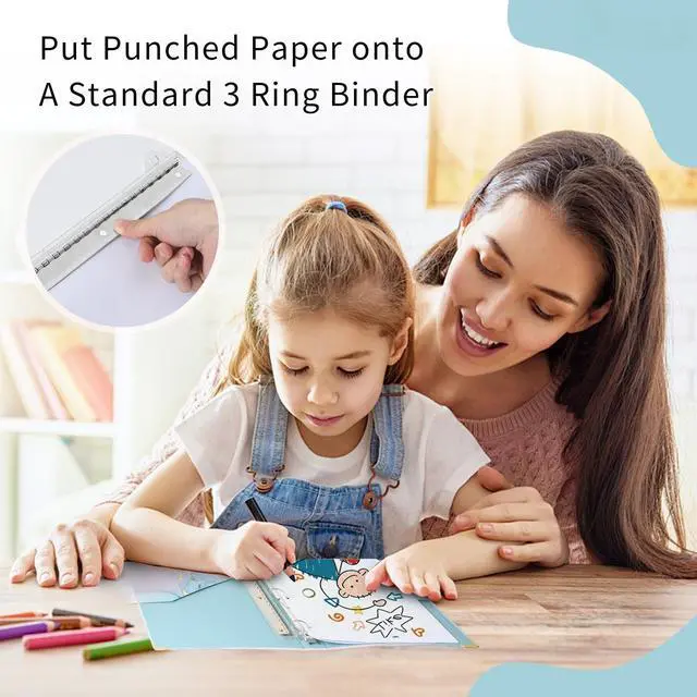Alt view image 2 of 7 - 3 Hole Punch, Portable 3 Hole Puncher for Binder, Three Hole Punchers with 10 Inches Ruler, 3 Ring Hole Punches, 5 Sheets Capacity, for School, Office (White)