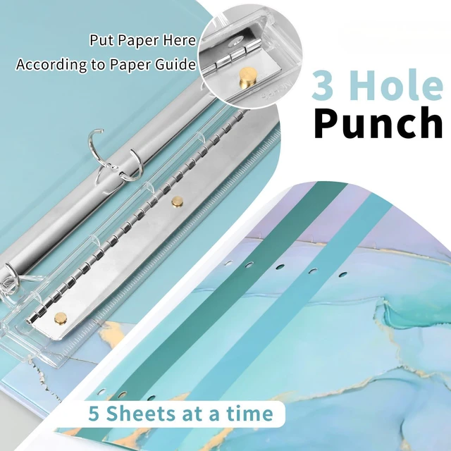 Alt view image 4 of 7 - 3 Hole Punch, Portable 3 Hole Puncher for Binder, Three Hole Punchers with 10 Inches Ruler, 3 Ring Hole Punches, 5 Sheets Capacity, for School, Office (White)