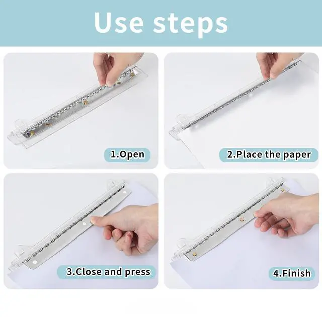 Alt view image 7 of 7 - 3 Hole Punch, Portable 3 Hole Puncher for Binder, Three Hole Punchers with 10 Inches Ruler, 3 Ring Hole Punches, 5 Sheets Capacity, for School, Office (White)