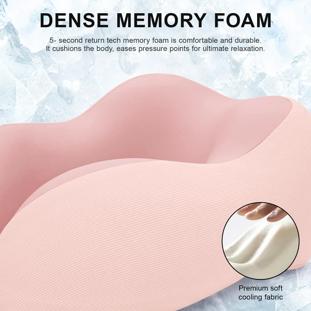 Alt view image 4 of 5 - Travel Pillow for Airplane Memory Foam Neck Pillow, Soft & Support Travel Pillow for Travelling, Sleeping Rest, Car, Train and Home Use (Pink)