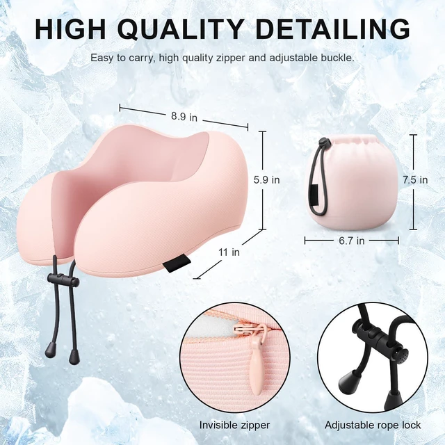 Alt view image 5 of 5 - Travel Pillow for Airplane Memory Foam Neck Pillow, Soft & Support Travel Pillow for Travelling, Sleeping Rest, Car, Train and Home Use (Pink)