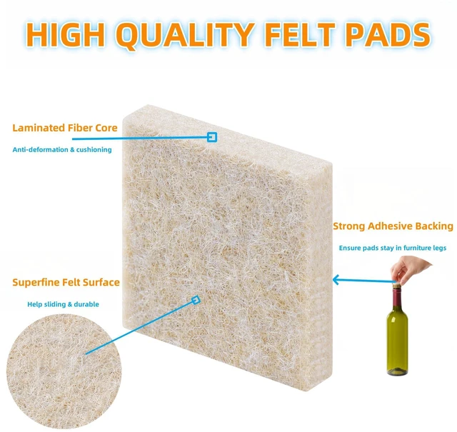 Alt view image 4 of 7 - Felt Strips with Adhesive Backing for Furniture - Felt Furniture Pads for Hardwood Floors, Furniture Chair Feet Felt Pads, Furniture Floor Protector Sliders 30 Pcs 3 x 1/2" Rectangular Beige