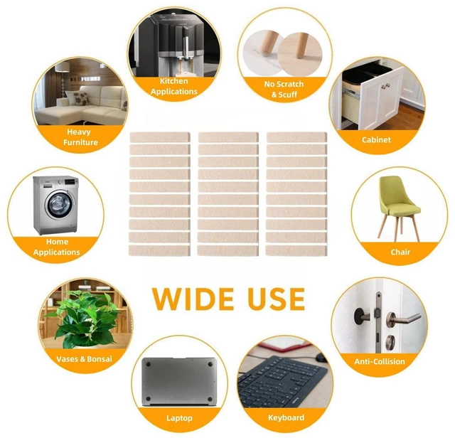 Alt view image 7 of 7 - Felt Strips with Adhesive Backing for Furniture - Felt Furniture Pads for Hardwood Floors, Furniture Chair Feet Felt Pads, Furniture Floor Protector Sliders 30 Pcs 3 x 1/2" Rectangular Beige