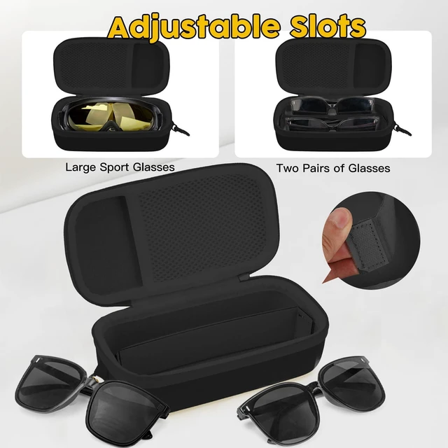 Alt view image 2 of 7 - Double Eyeglasses Case, Hard Shell Glasses Case for Men Women, Black | Shockproof Hard Dual Glasses Case, Travel Sunglasses Organizer with Adjustable Slot & Clip