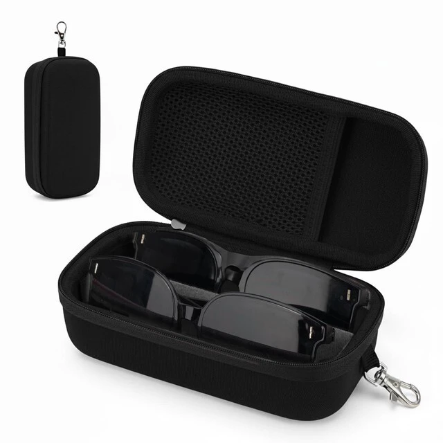 Main image of Double Eyeglasses Case, Hard Shell Glasses Case for Men Women, Black | Shockproof Hard Dual Glasses Case, Travel Sunglasses Organizer with Adjustable Slot & Clip