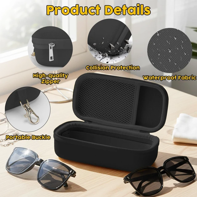 Alt view image 4 of 7 - Double Eyeglasses Case, Hard Shell Glasses Case for Men Women, Black | Shockproof Hard Dual Glasses Case, Travel Sunglasses Organizer with Adjustable Slot & Clip