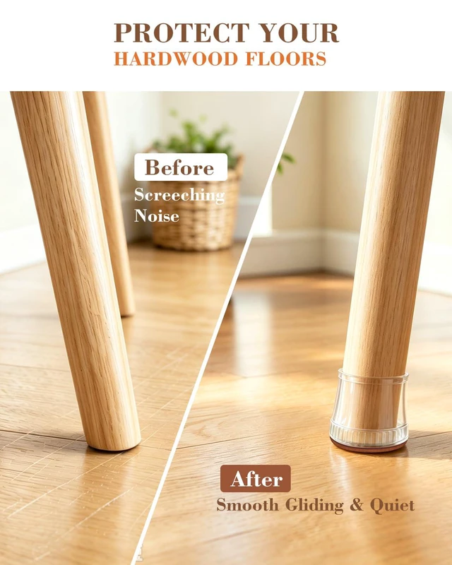 Alt view image 3 of 7 - 24 Pcs Chair Leg Floor Protectors for Hardwood Floors | Silicone Chair Feet Covers with Felt Pads, Anti-Scratch & Noise-Reducing Furniture Sliders, Fit Round Legs(1.3" to 1.97")