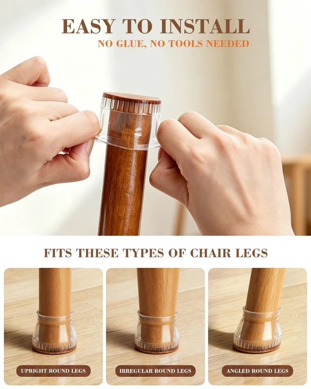 Alt view image 6 of 7 - 24 Pcs Chair Leg Floor Protectors for Hardwood Floors | Silicone Chair Feet Covers with Felt Pads, Anti-Scratch & Noise-Reducing Furniture Sliders, Fit Round Legs(1.3" to 1.97")