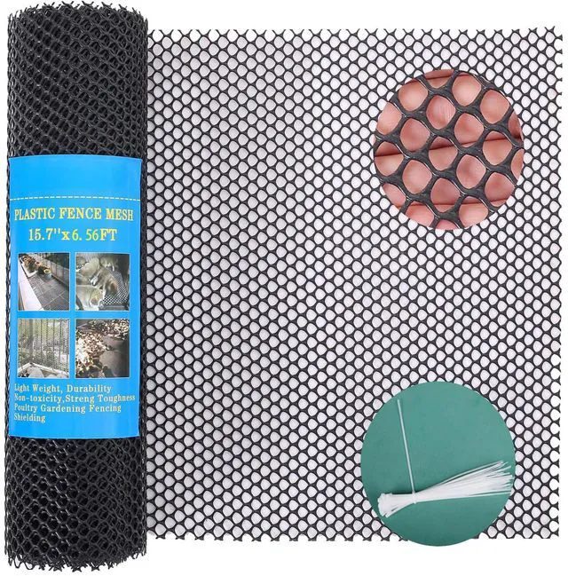 Main image of Pet Proof Barrier Net, Black Plastic Chicken Wire Mesh Fencing 15.7IN x 6.56FT, Balcony Cat Safety Net & Garden Snake Barrier, Heavy Duty Protection for Chicken Coops, Rabbit Hutches, Dog Kennels