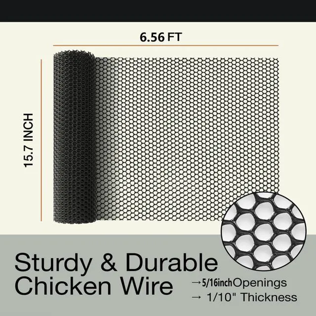 Alt view image 2 of 7 - Pet Proof Barrier Net, Black Plastic Chicken Wire Mesh Fencing 15.7IN x 6.56FT, Balcony Cat Safety Net & Garden Snake Barrier, Heavy Duty Protection for Chicken Coops, Rabbit Hutches, Dog Kennels