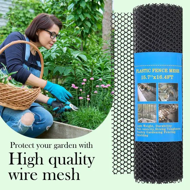 Alt view image 3 of 7 - Pet Proof Barrier Net, Black Plastic Chicken Wire Mesh Fencing 15.7IN x 6.56FT, Balcony Cat Safety Net & Garden Snake Barrier, Heavy Duty Protection for Chicken Coops, Rabbit Hutches, Dog Kennels