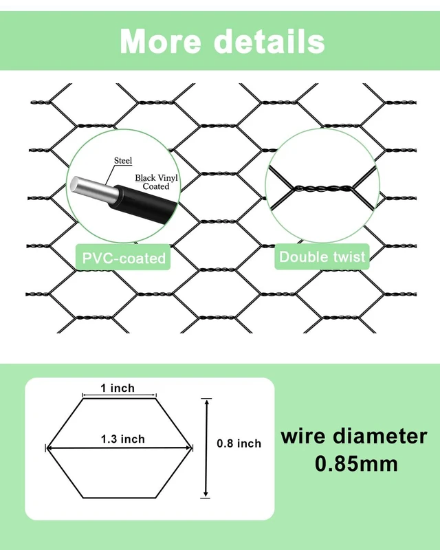 Alt view image 3 of 7 - Garden Poultry Black Chicken Wire - 13.7 '' × 157 '' Chicken Wire for Crafts, Garden Fence Animal Barrier, 0.8 inch Mesh Poultry Netting Fence, Pet/Rabbit/Chicken Wire Fencing