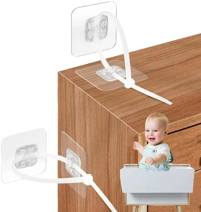 Main image of No Drill Furniture Anchors Adhesive (10 Packs) for Baby Proofing, Adjustable Anti-Tip Furniture Wall Safety Straps for Child, Keep Toddlers & Pets Safe from Falling Furniture Like Dresser & Bookshelf