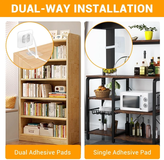 Alt view image 2 of 7 - No Drill Furniture Anchors Adhesive (10 Packs) for Baby Proofing, Adjustable Anti-Tip Furniture Wall Safety Straps for Child, Keep Toddlers & Pets Safe from Falling Furniture Like Dresser & Bookshelf
