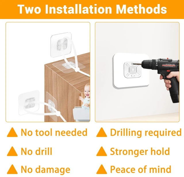 Alt view image 3 of 7 - No Drill Furniture Anchors Adhesive (10 Packs) for Baby Proofing, Adjustable Anti-Tip Furniture Wall Safety Straps for Child, Keep Toddlers & Pets Safe from Falling Furniture Like Dresser & Bookshelf