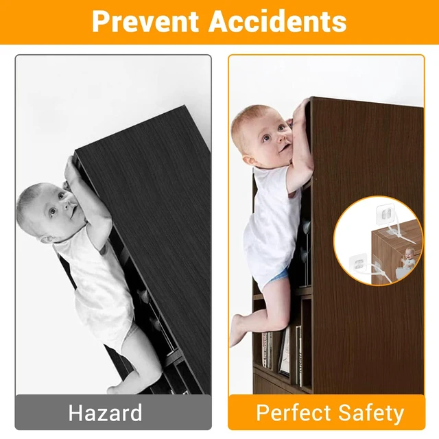 Alt view image 4 of 7 - No Drill Furniture Anchors Adhesive (10 Packs) for Baby Proofing, Adjustable Anti-Tip Furniture Wall Safety Straps for Child, Keep Toddlers & Pets Safe from Falling Furniture Like Dresser & Bookshelf