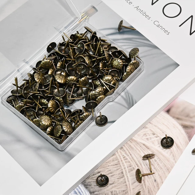 Alt view image 3 of 7 - 200PCS Antique Upholstery Tacks Decorative Furniture Nails (Boxed) | Heavy duty thumb tacks perfect for sofa chair bed decoration and daily picture hanging home upholstery repair use
