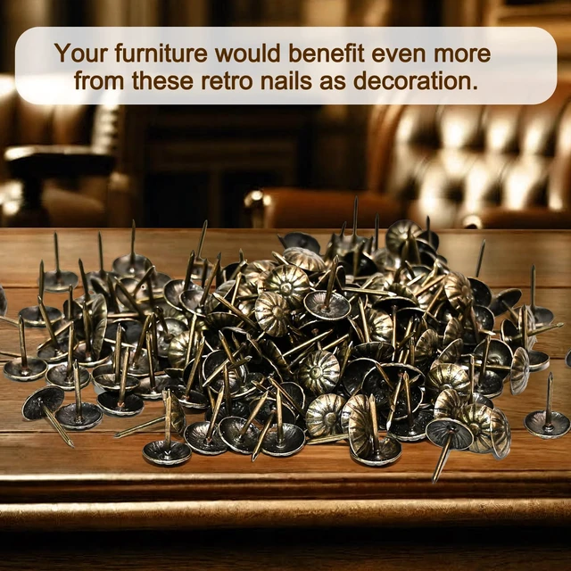 Alt view image 4 of 7 - 200PCS Antique Upholstery Tacks Decorative Furniture Nails (Boxed) | Heavy duty thumb tacks perfect for sofa chair bed decoration and daily picture hanging home upholstery repair use