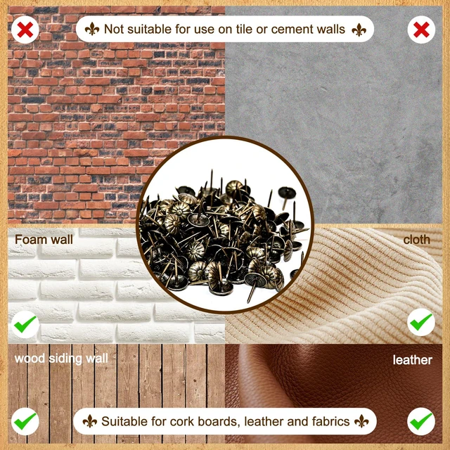 Alt view image 5 of 7 - 200PCS Antique Upholstery Tacks Decorative Furniture Nails (Boxed) | Heavy duty thumb tacks perfect for sofa chair bed decoration and daily picture hanging home upholstery repair use