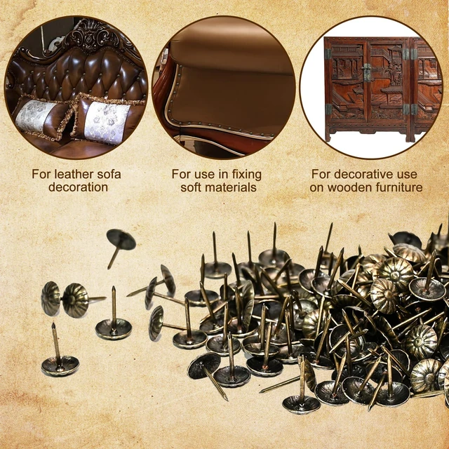 Alt view image 6 of 7 - 200PCS Antique Upholstery Tacks Decorative Furniture Nails (Boxed) | Heavy duty thumb tacks perfect for sofa chair bed decoration and daily picture hanging home upholstery repair use