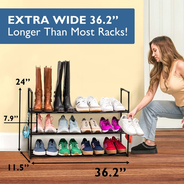 Alt view image 3 of 7 - Shoe Rack, 3 Tier Metal Shoe Rack for Front Door Entrance | Sturdy Long Shoe Organizer for Closet, Bedroom, Entryway, Garage, Black Metal Shoe Shelf, Holds Up to 15 Pairs