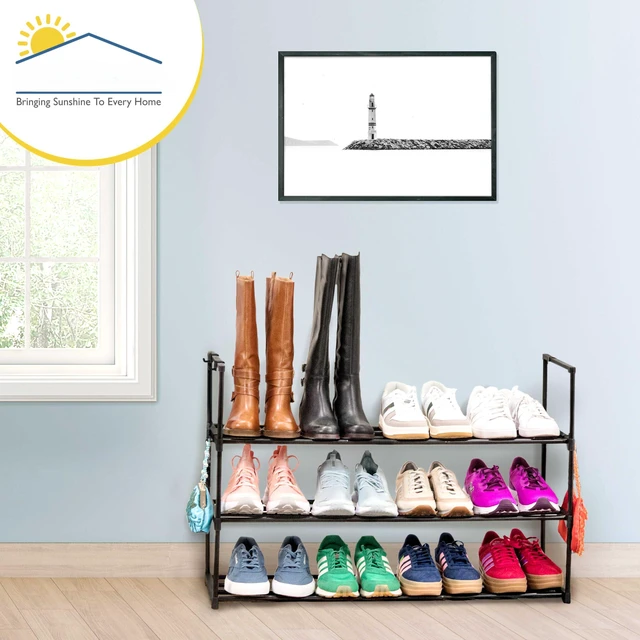 Alt view image 6 of 7 - Shoe Rack, 3 Tier Metal Shoe Rack for Front Door Entrance | Sturdy Long Shoe Organizer for Closet, Bedroom, Entryway, Garage, Black Metal Shoe Shelf, Holds Up to 15 Pairs