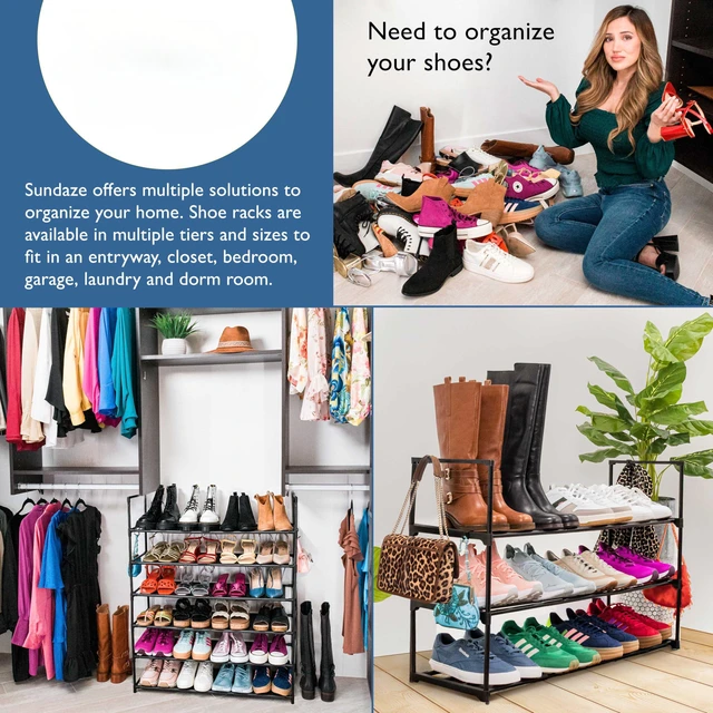 Alt view image 5 of 7 - Shoe Rack, 3 Tier Metal Shoe Rack for Front Door Entrance | Sturdy Long Shoe Organizer for Closet, Bedroom, Entryway, Garage, Black Metal Shoe Shelf, Holds Up to 15 Pairs