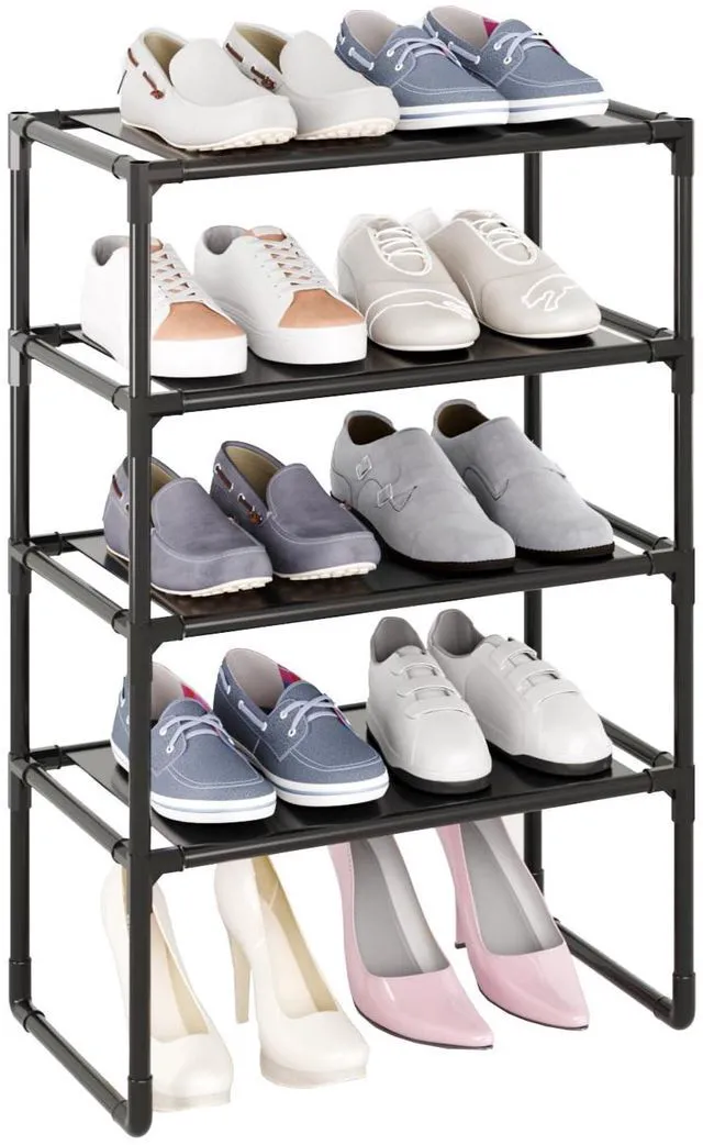 Main image of 5-Tier Small Shoe Rack for Closet and Entryway, Narrow Shoe Shelf Organizer,Stackble Shoe Stand,Non-Woven Fabric Metal Free Standing Shoe Racks (Black, 18" W x 9.9" D x 28.6" H)