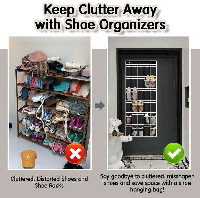Alt view image 7 of 7 - Over the Door Shoe Organizer with 30 Breathable Mesh Pockets - Large Capacity Closet Storage for Men & Women, Hanging Shoe Rack Organizer (Black, 30-Pocket)