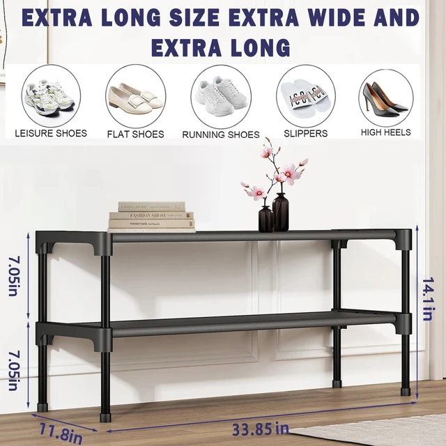 Alt view image 2 of 7 - Long Shoe Rack-Shoe Organizer 2 Tier Shoe Rack for Closet Front Door Entryway Garage, Stackable Free Standing and Freely Combinable Shoe Storage, Space Saving Small Shoe Shelves.