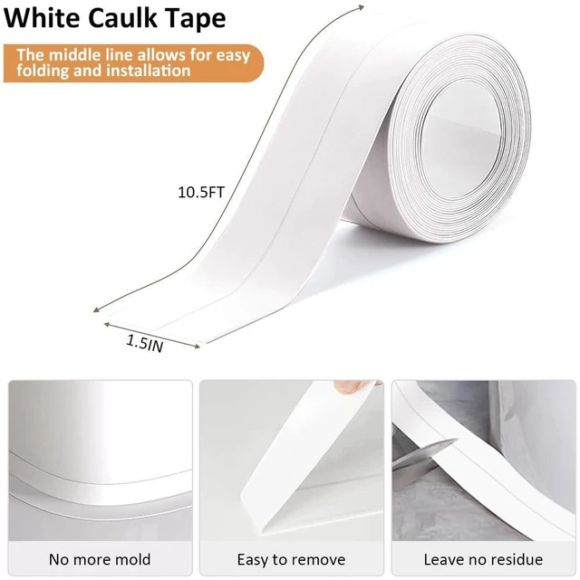 Alt view image 2 of 7 - White Caulk Tape Self Adhesive Waterproof, Bathroom Peel & Stick Caulking Strip Floor Tile Wallpaper Toilet Tub Shower Wall Trim, DIY Project Renter Friendly Decor, Quick & Easy to Install in Minutes