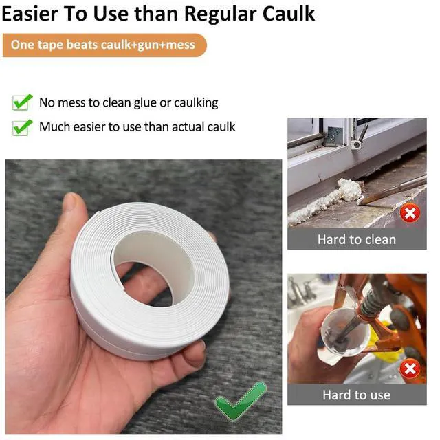 Alt view image 4 of 7 - White Caulk Tape Self Adhesive Waterproof, Bathroom Peel & Stick Caulking Strip Floor Tile Wallpaper Toilet Tub Shower Wall Trim, DIY Project Renter Friendly Decor, Quick & Easy to Install in Minutes