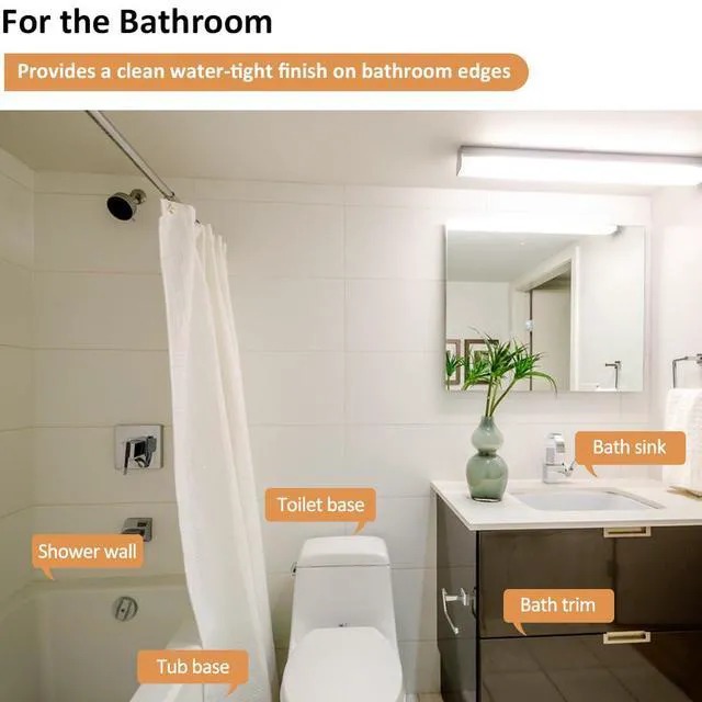 Alt view image 7 of 7 - White Caulk Tape Self Adhesive Waterproof, Bathroom Peel & Stick Caulking Strip Floor Tile Wallpaper Toilet Tub Shower Wall Trim, DIY Project Renter Friendly Decor, Quick & Easy to Install in Minutes