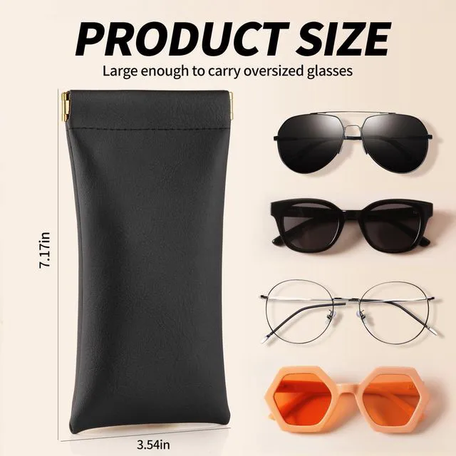 Alt view image 2 of 7 - 3 pack leather eyewear case PU soft sunglasses bag squeeze top portable lightweight eyewear case for men and women (Black)