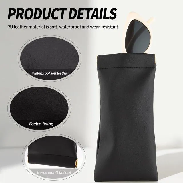 Alt view image 3 of 7 - 3 pack leather eyewear case PU soft sunglasses bag squeeze top portable lightweight eyewear case for men and women (Black)