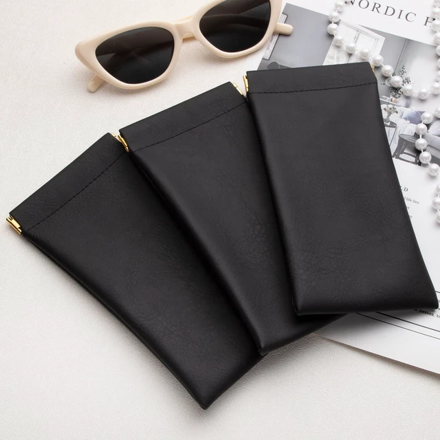 Alt view image 7 of 7 - 3 pack leather eyewear case PU soft sunglasses bag squeeze top portable lightweight eyewear case for men and women (Black)