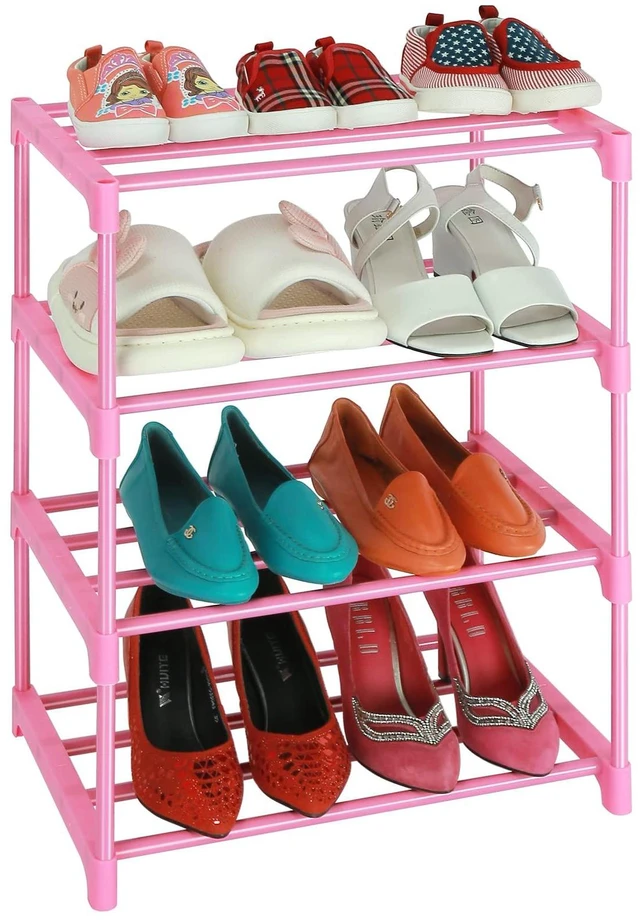 Main image of Small Kids Shoe Rack, 4 Tier Pink Shoe Organizer Shoe Shelf for Closet,Stackable Narrow Shoe Stand Slim Zapateras Organizer,Cute Toddler Shoe Rack Floor for Women & Girls-Full Pink