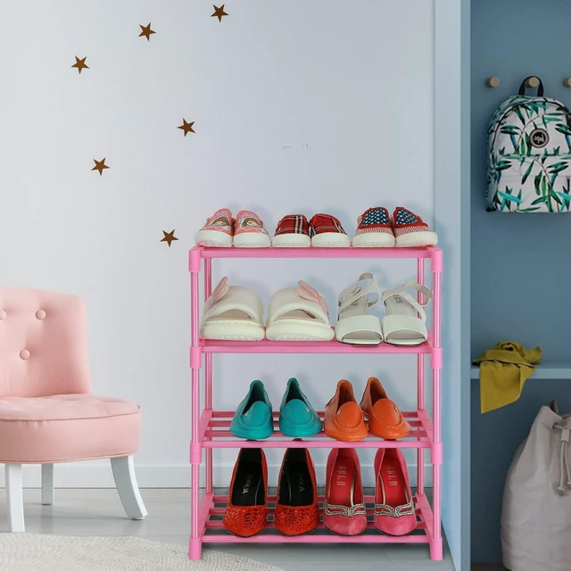 Alt view image 3 of 7 - Small Kids Shoe Rack, 4 Tier Pink Shoe Organizer Shoe Shelf for Closet,Stackable Narrow Shoe Stand Slim Zapateras Organizer,Cute Toddler Shoe Rack Floor for Women & Girls-Full Pink