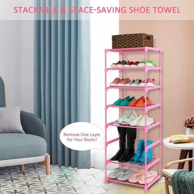 Alt view image 5 of 7 - Small Kids Shoe Rack, 4 Tier Pink Shoe Organizer Shoe Shelf for Closet,Stackable Narrow Shoe Stand Slim Zapateras Organizer,Cute Toddler Shoe Rack Floor for Women & Girls-Full Pink