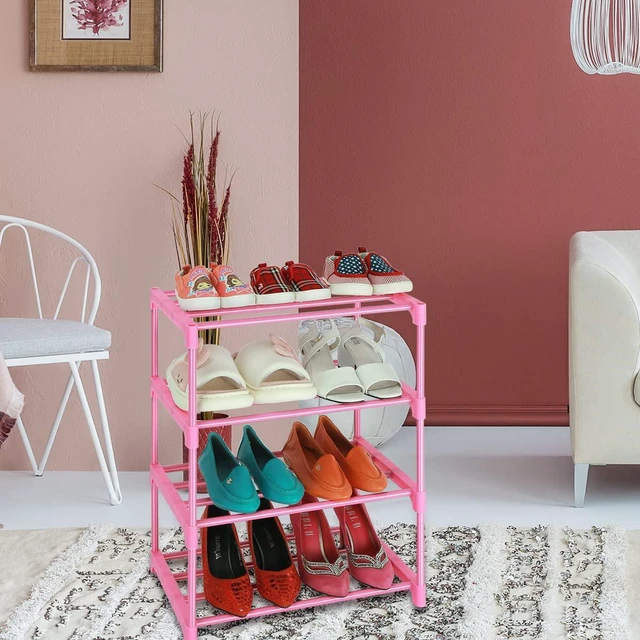 Alt view image 7 of 7 - Small Kids Shoe Rack, 4 Tier Pink Shoe Organizer Shoe Shelf for Closet,Stackable Narrow Shoe Stand Slim Zapateras Organizer,Cute Toddler Shoe Rack Floor for Women & Girls-Full Pink