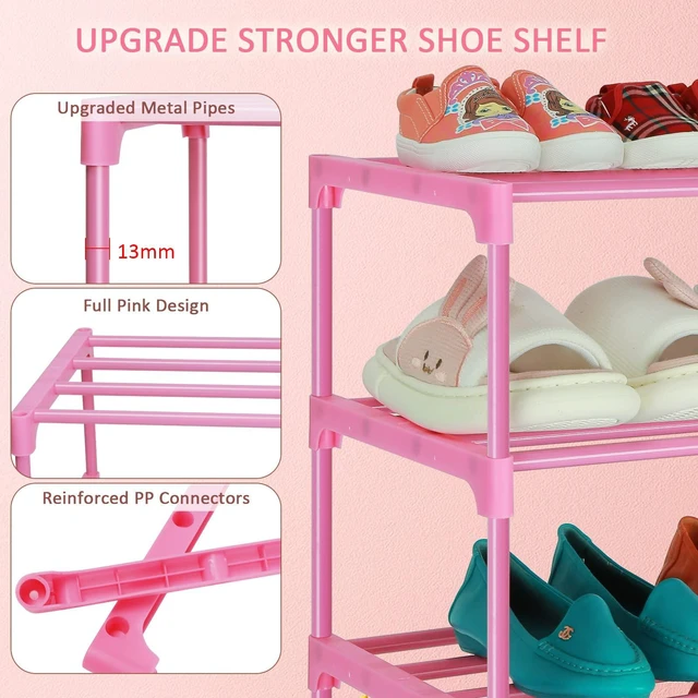 Alt view image 4 of 7 - Small Kids Shoe Rack, 4 Tier Pink Shoe Organizer Shoe Shelf for Closet,Stackable Narrow Shoe Stand Slim Zapateras Organizer,Cute Toddler Shoe Rack Floor for Women & Girls-Full Pink