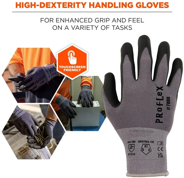 Alt view image 2 of 7 - ProFlex 7000 Nitrile Coated Work Gloves, Foam Nitrile Palms for Flexible No Slip Grip, Abrasion Resistant, 15g, Touchscreen Capable,Gray, Large