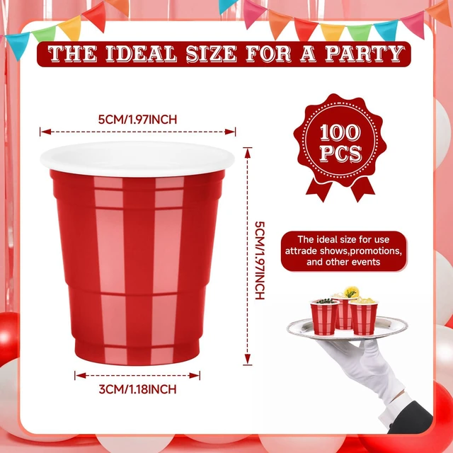Alt view image 2 of 7 - Red Plastic Shot Cups 100 Pack 2oz - Disposable Party Cups for Memorial Day, Father's Day, Independence Day, Graduation Parties, Birthdays & Summer Gatherings