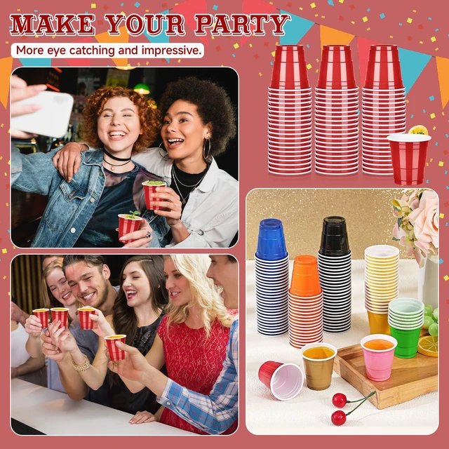 Alt view image 5 of 7 - Red Plastic Shot Cups 100 Pack 2oz - Disposable Party Cups for Memorial Day, Father's Day, Independence Day, Graduation Parties, Birthdays & Summer Gatherings