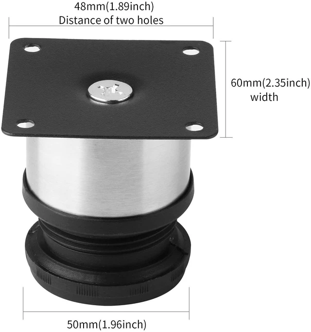 Alt view image 3 of 6 - Pack of 4 Furniture Cabinet Adjustable Stainless Steel Round Kitchen FeetFurniture Leg for DIY Furniture, Sofa Table Cabinets Shelves 50 x 50mm