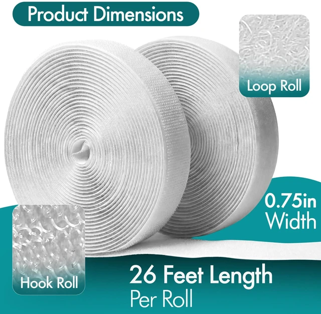 Alt view image 2 of 7 - (26ft x 0.75in) White Velcro Strips with Adhesive, Double Rolls of Heavy Duty Self Adhesive Tape with Backing (26ft x 0.75in)