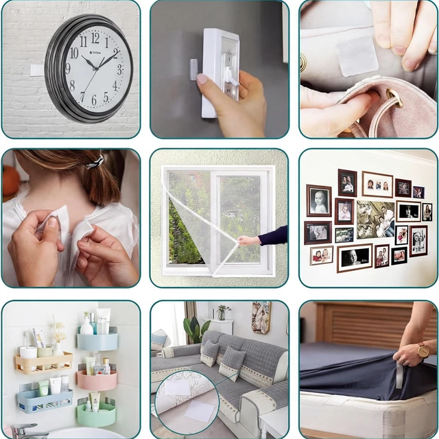 Alt view image 5 of 7 - (26ft x 0.75in) White Velcro Strips with Adhesive, Double Rolls of Heavy Duty Self Adhesive Tape with Backing (20ft x 4in + Measuring Tape)