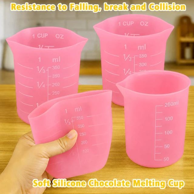 Alt view image 6 of 7 - Silicone Cups for Melting Chocolate, 4PCS Pink Silicone Measuring Cups with 1 Cup & 1.5 Cup Capacity, Reusable Baking Supplies for DIY Chocolate Molds, Melting Chocolate