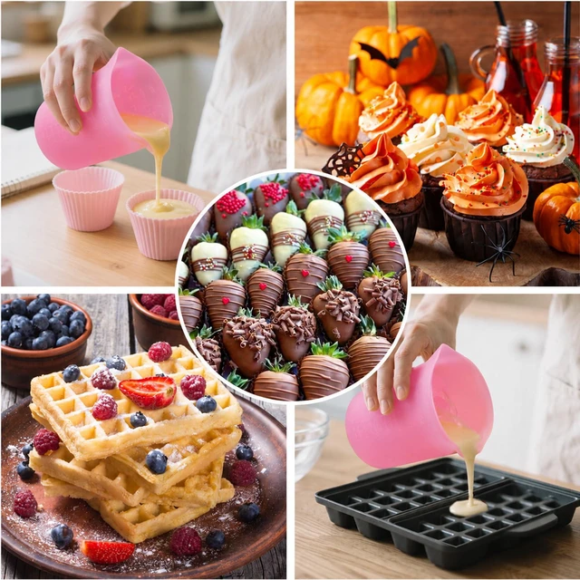 Alt view image 7 of 7 - Silicone Cups for Melting Chocolate, 4PCS Pink Silicone Measuring Cups with 1 Cup & 1.5 Cup Capacity, Reusable Baking Supplies for DIY Chocolate Molds, Melting Chocolate
